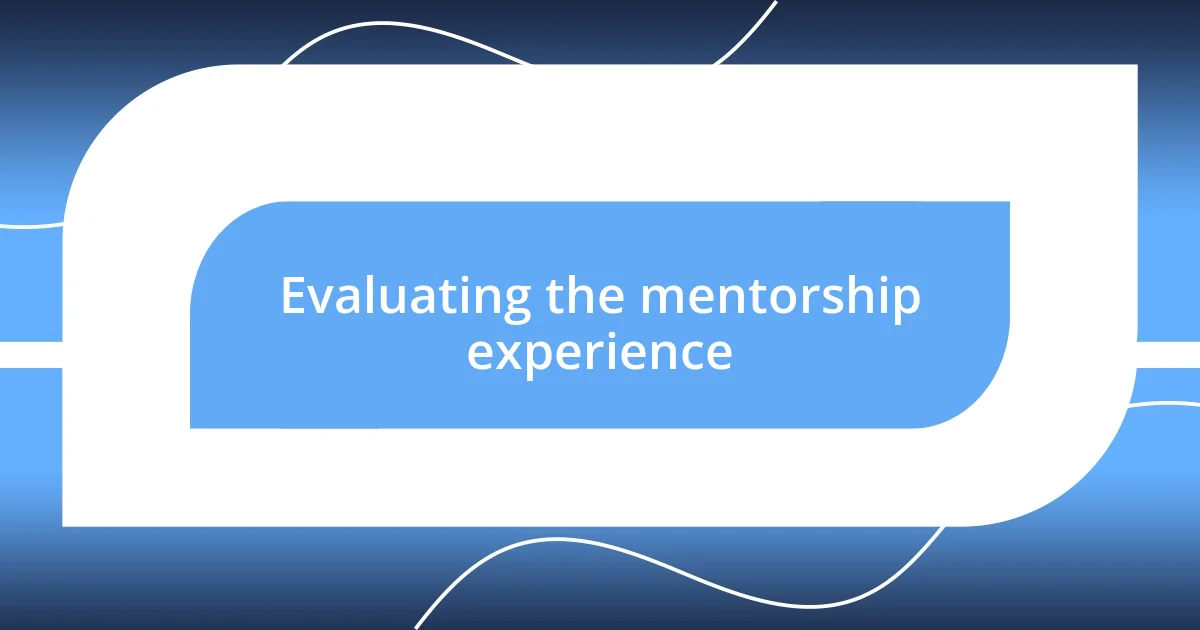 Evaluating the mentorship experience